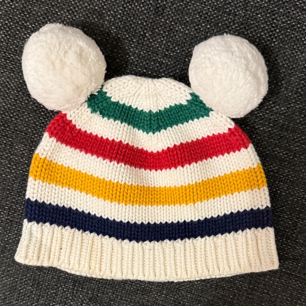Striped Kids Beanie with Pom-Poms